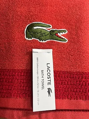 Lacoste Textured Loop Red Bath Towel Big Croc Logo 100% Cotton 30”x 52” • £27.17