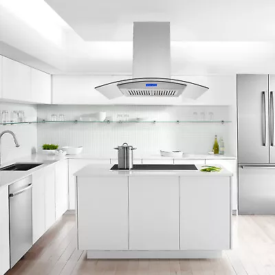 36  Island Mount Kitchen Range Hood Stainless Steel Tempered Glass W/ LED Lights • $275.99