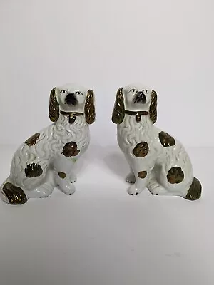 Vintage Pair Mantle Dogs Ornamental Ceramic Staffordshire Spaniel • £49.99