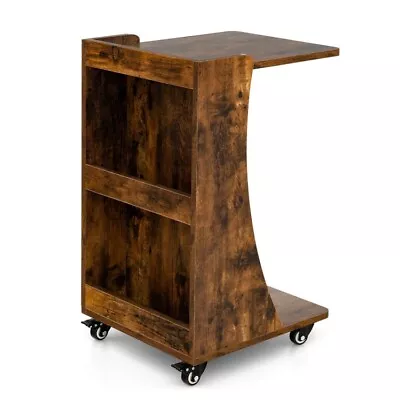 Vintage C-Shaped Rolling End Table Storage Shelves Beside Sofa Table W/ Wheels • $71.96