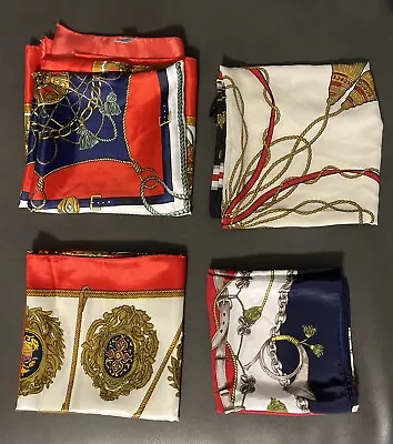 Lot Of 4 Vintage Equestrian Themed Scarves  Square 28-35” Silk Poly Berkshire • $9.95