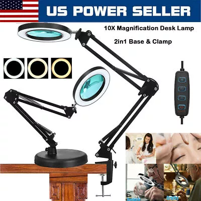 10X Magnifying Glass Desk Light Magnifier LED Lamp Reading Lamp With Base Clamp • $23.99