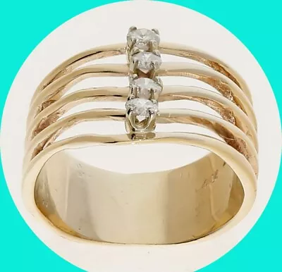 Diamond 5 Row V Ring .18CT 14K Yellow Gold Size 2.75 • $295