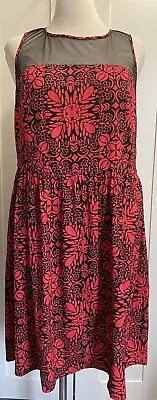 $20 • Buy ASOS CURVE Red Black Floral Mesh Bodice Dress Size 20 BNWT