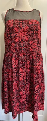 $20 • Buy ASOS CURVE Red Black Floral Mesh Bodice Dress Size 20 BNWT
