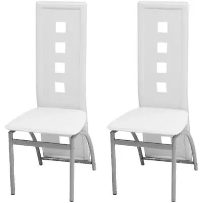 Elegant White Faux Leather Dining Chairs High Backrest Ergonomic Set Of Two • $146.85