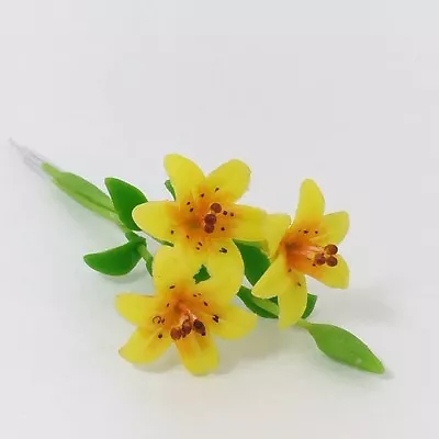 Clay Flower Yellow Lily Plant Dollhouse Miniature Handmade 1:12 Garden Decor • $1.95