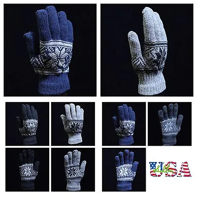 Winter Knit Magic Gloves One Size Snowflake Warm Ski Fishing Camping Unisex • $6.99