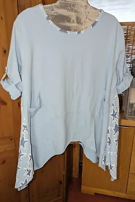 Light Blue Lagenlook Sweatshirt Top Free Size / Size 16/20 • £8.99