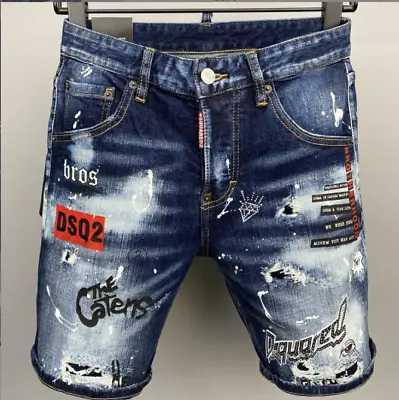£29.99 • Buy Dsquared2 Jeans Shorts Mens Skinny Scuffed Hole Patch Blue Dsq2 Denim Pants UK//