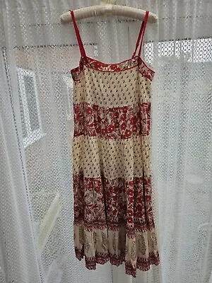 £16.99 • Buy MONSOON Strappy Summer Dress Beige/Red Floral/Paisley Bead Hem Cotton Size 12