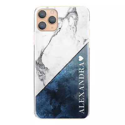 Personalised Phone Case;Initial Name & Heart On Grey & Blue Marble Hard Cover • $33.56