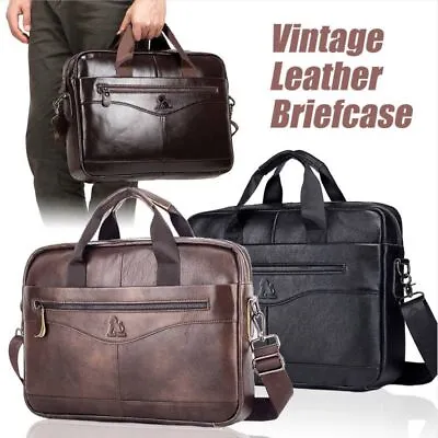 Men's Genuine Leather Vintage Laptop Messenger Briefcase Crossbody Bag Satchel • $68.99