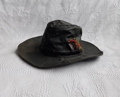 £22 • Buy Barbour Olive Wax Cotton Leather Trim Wide Brim Outback Waterproof Hat. Medium. 