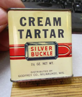 Vintage Silver Buckle Cream Tartar Partially Full 1.5 Oz Spice Tin Nice Colors • $19.99