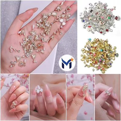 50Pcs 3D Mixed Style Zircon Diamond Nail Art Charm Hollow Dangle Nail Piercing • $13.57