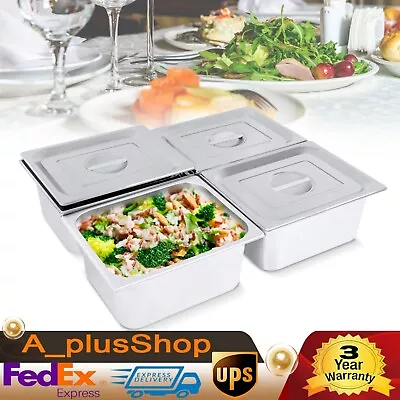 4 Pack 6 Deep Stainless Steel Steam Table Pans W/ Lids Hotel Food Prep 1/2 Size • $57.95