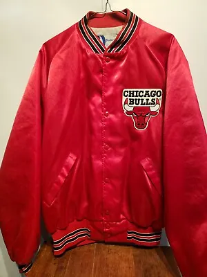 Vintage Chicago Bulls NBA Basketball Satin Snap Jacket Mens Size XL Red Jordan • $94.95