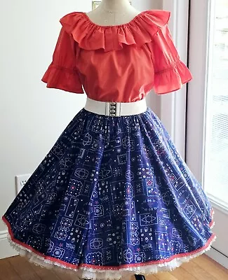 Vintage Square Dance Outfit Skirt & Blouse Square Up Fashions. Red & Blue • $50