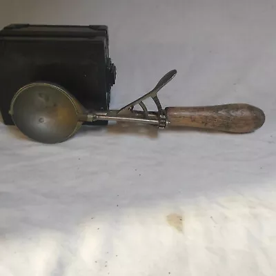 Vintage Brass Nickle Plated Wooden Handled Metal Ice Cream Scoop • $40