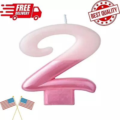 Vibrant Pink Numeral Candle #2 - 3.75  - Premium Wax & Metallic Design - Perfect • $0.99