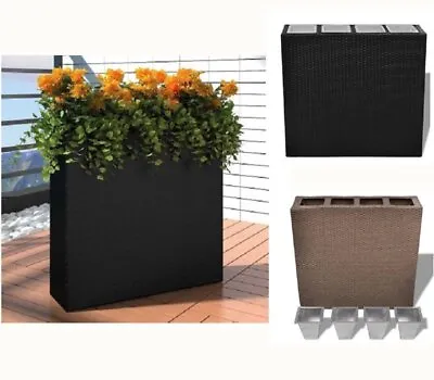 Garden Rectangle Rattan Planter Set Flower 4 Pots Planters Outdoor Raised Bed • £149.99