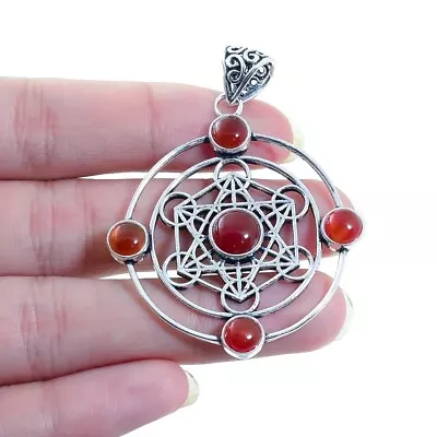 Carnelian Gemstone Handmade Chakra Silver Jewelry Metatron Pendant 2.2  RJRPP18 • $7.99