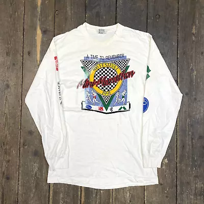 Vintage Charity Marathon Run T-Shirt Graphic Long Sleeve Tee White Mens Large • £25