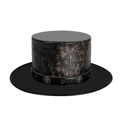 Hot Mens Steampunk Leather Cap Gothic Punk Vintage Top Hat Cosplay Costume Party • $20.45