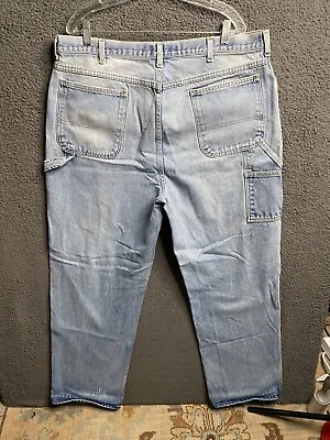 Vintage 80s Carpenter Work Jeans 39x31 BIG MAC Copper Rivets Light Wash • $20