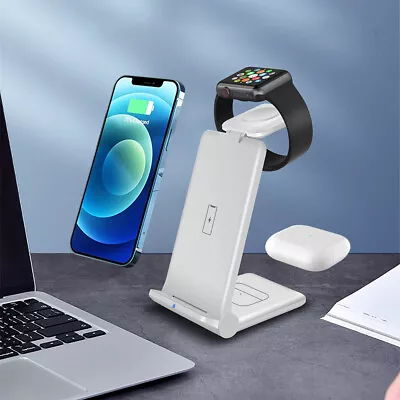 3in1 Wireless Charger Charging Station For Apple Watch AirPod IPhone 15 13 12 14 • £18.99