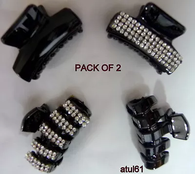 £3.75 • Buy Black Crystal Diamant Hair Claw Small Clamps Bulldog Butterfly Hair Clips 2 NEW