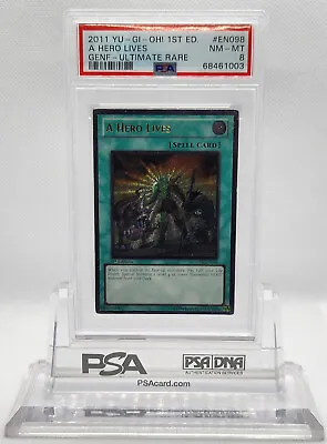 Yugioh 1st Ed Genf-en098 A Hero Lives Ultimate Rare Holo Psa 8 Nm-mt #68461003 • $199.95