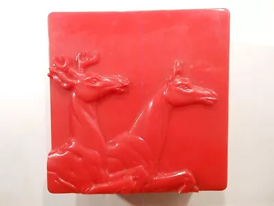 Vintage Hickok Red Art Deco Trinket Or Cigarette Box Stag Deer   3.5  Square • $13