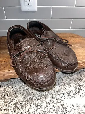 MINNETONKA Mens 892 Moccasins Brown Moosehide Leather Slip On Loafer Shoes-sz 11 • $29.98