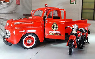 Harley Davidson Ford F1 Fire Truck Knucklehead Engine 1948 1:24 Scale 1936 Model • $80.93