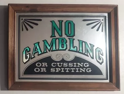 Private Vintage Bar Sign Wood Framed Glass Bar Mirror -No Gambling 10.5  X 13.5  • $42.99