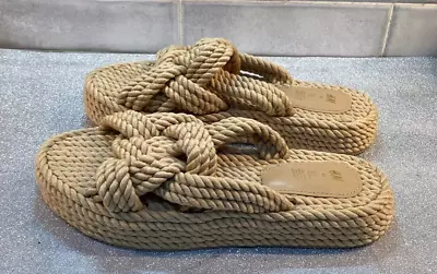 H&M Sandals Womens 40 Slide Platform Casual Comfort Beige Rope Knot Slip On • £15