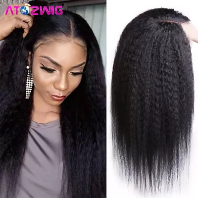 Women Long Afro Yaki Straight Wig Lace Front Synthetic Hair Wigs Heat Resistant • $35.71