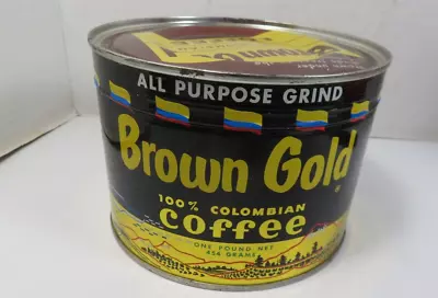 Vintage Brown Gold Coffee Can 1Lb Tin Key Wind Advertising New Old Stock Sealed • $49.99