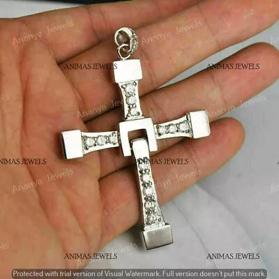 925 Sterling Silver 0.75 Ct Lab Created Diamond Men's Tiny Cross Charm Pendant • $84.32