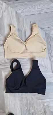 2 X Black & Beige Stretch Padded Comfort Bra Crop Top Size XL 14-18 BNWOT.   M • £2.99