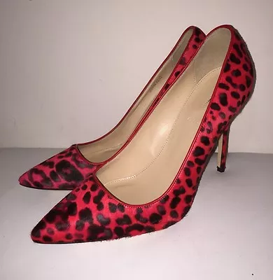 J.crew Collection Roxie Red Black Calf Hair Pumps Made In Italy Size 9.5 Rhubarb • $249.99