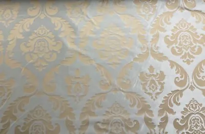 Vintage Damask Fabric  Blue Gold  Silk  Curtain Blind Craft Upholstery • £2.99