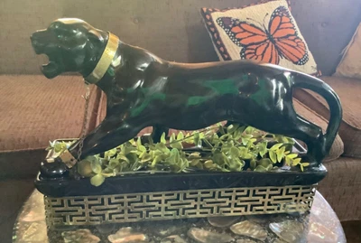 $125 • Buy Vintage Mid Century Mcm Black Panther Cat  Green Eyes Lane TV Lamp Brass Base