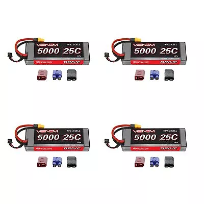 Venom 25C 2S 5000mAh 7.4V Hard Case LiPo Battery With UNI Plug System X4 Packs • $223.96