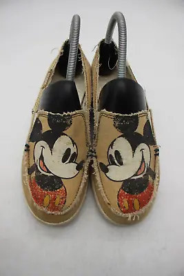 CROCS Mickey Mouse Disney Women’s  Size 7 Tan Canvas Slip On Loafer Flats Shoes • $29.99