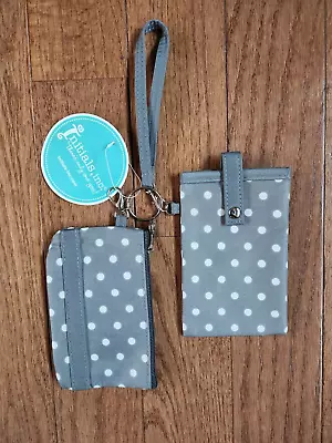 Initials Inc. 2 Piece Duet Set Gray Pin Dot Includes Coin Purse & Phone Pouch • $6.99