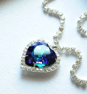 Titanic Pretty HEART OF THE OCEAN Big Blue CRYSTAL Pendant NECKLACE • $6.75