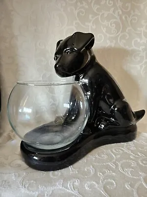 Vintage Haeger Ceramic MCM Style Glossy Black Dog Puppy Figurine With Bowl • $63.95